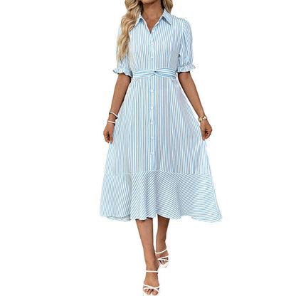 Damen Hemdblusenkleid Asymmetrischer Saum Puffärmel Norvielle