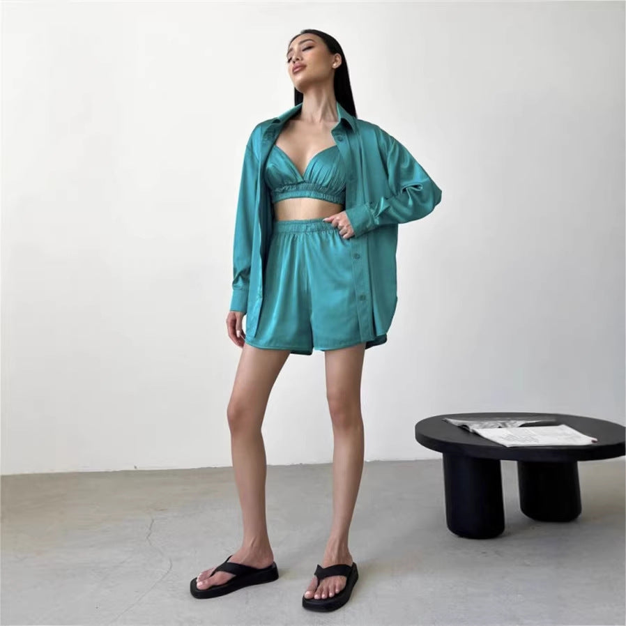 Damen Set Blusenoberteil Kurze Hose Norvielle