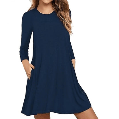 Damen Freizeitkleid Rundhals mit Taschen Norvielle