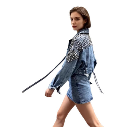 Damen Denimjacke Nietenverzierungen
