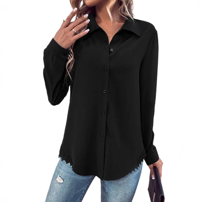 Damen Bluse Spitze Knopfleiste Norvielle