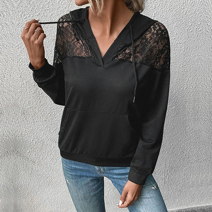 Damen Kapuzenpullover Lässig Spitze Beige