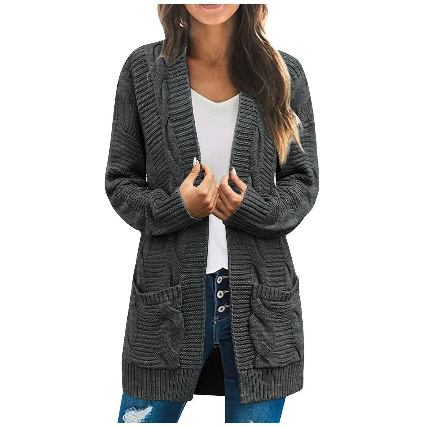 Damen Grobstrick-Cardigan mit Taschen und Struktur-Optik Norvielle