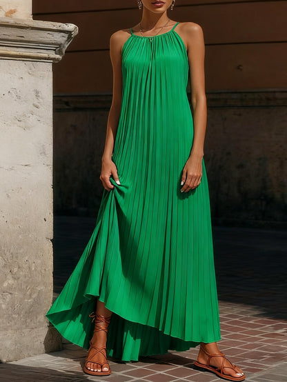 Damen Maxikleid Plissiert Verstellbare Träger Norvielle