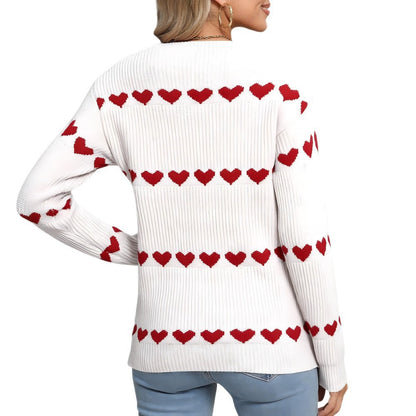 Damen Strickpullover Herzmuster