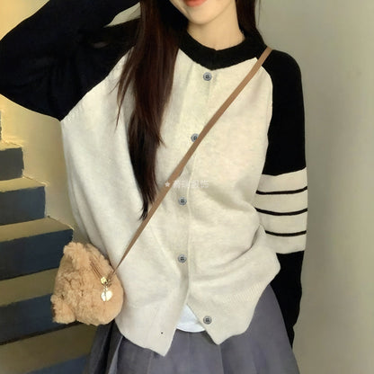 Damen Strickcardigan Bequem Mit Knöpfen Sportliche Streifen Norvielle