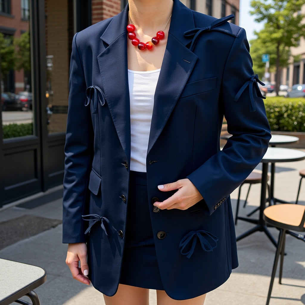 Damen Blazerjacke Dekorativ Mit Binde-Details Schwarz - Norvielle