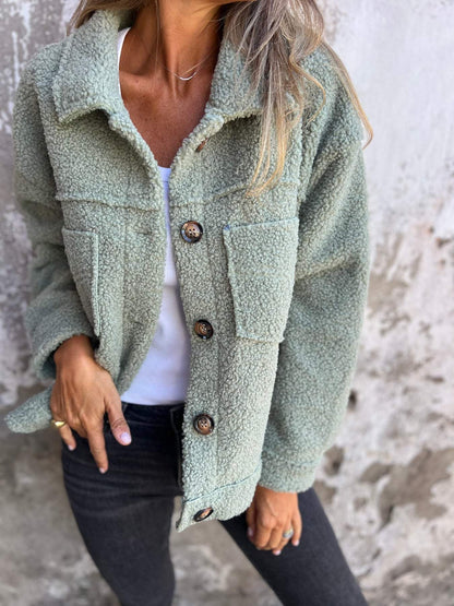 Damen Oversized-Jacke Flauschig mit Taschen und Knöpfen Norvielle