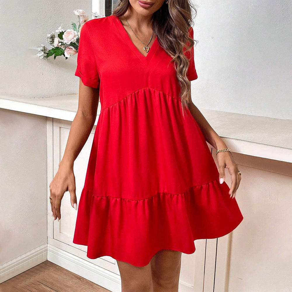 Damen Freizeitkleid V-Ausschnitt Schwingrock - Norvielle