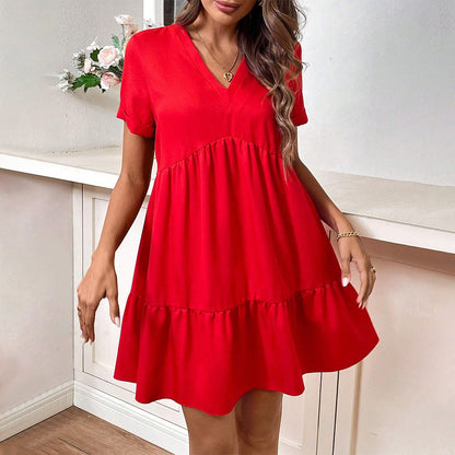 Damen Freizeitkleid V-Ausschnitt Schwingrock - Norvielle