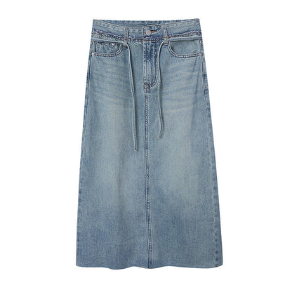 Damen Jeansrock Midi mit verstellbarer Taille und seitlichen Taschen