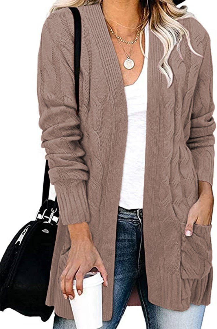 Damen Strickjacke Kabelmuster Offene Taschen Norvielle