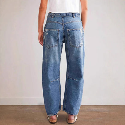 Damen Baggy Jeans Destroyed Vintage Look Cargo Taschen
