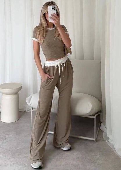 Damen Loungewear-Set Cropped Oberteil Weite Hose Norvielle