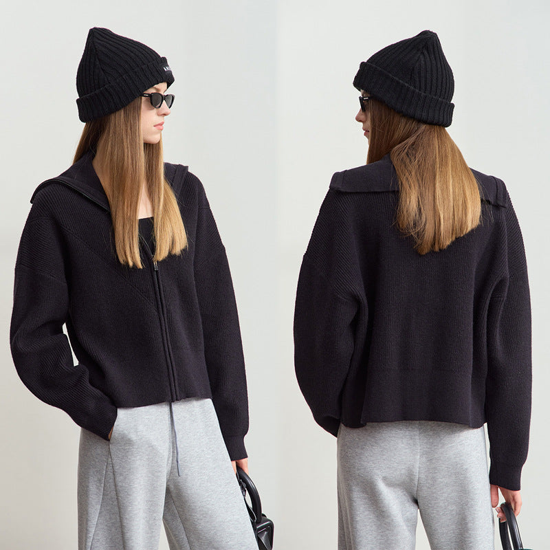 Damen Cropped Strickjacke Kapuze Reißverschluss Norvielle