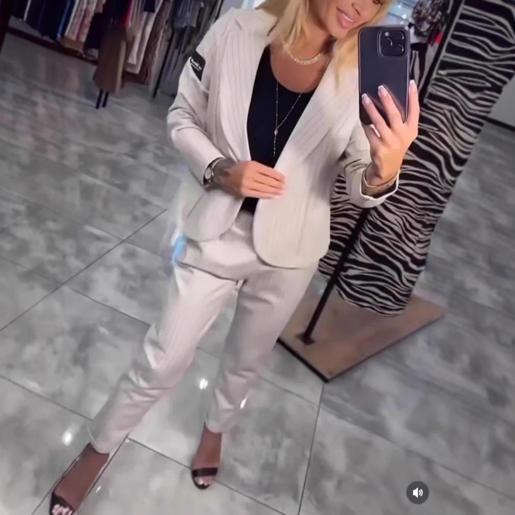 Damen Blazer Ensemble Streifen Tailliert