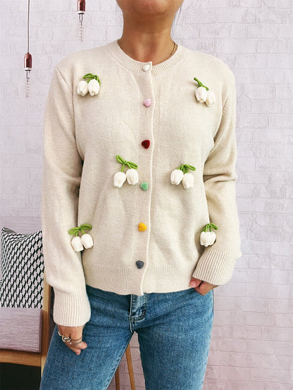 Damen Strickjacke Florales Design Bunt