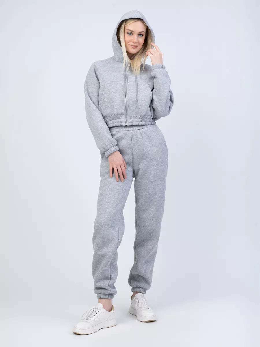 Damen Fleece-Pullover Set mit Jogginghose elastisch