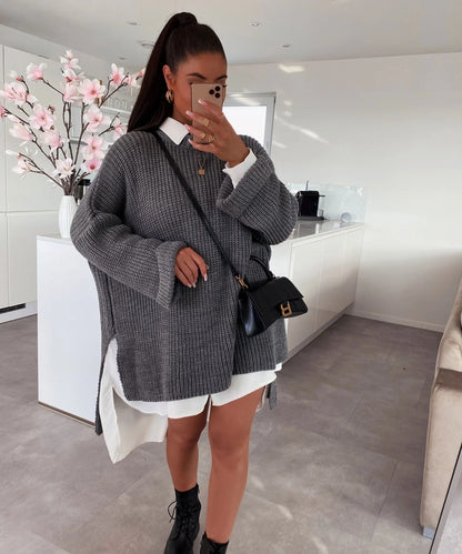 Damen Strickpullover Oversized Lässiger Schnitt Weite Ärmel Norvielle