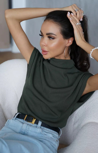 Damen Kurzarm-Shirt Hochkragen Elegantes Design