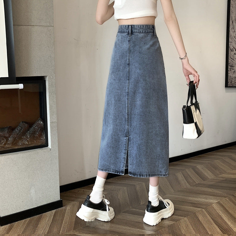 Damen Denimrock Midi mit Vorderschlitz blau - Norvielle