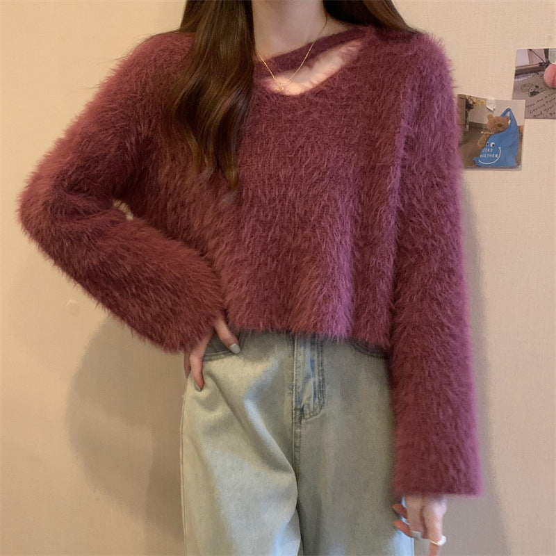 Damen Pullover Flauschig V-Ausschnitt Lässig Norvielle