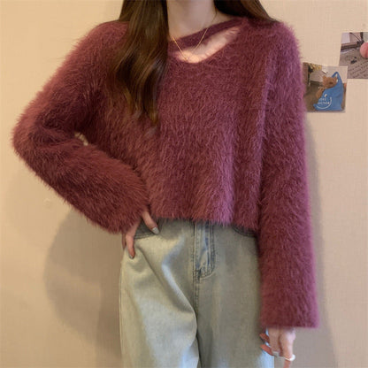 Damen Pullover Flauschig V-Ausschnitt Lässig Norvielle