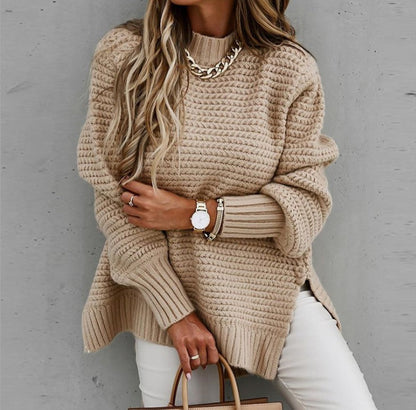 Damen Grobstrickpullover Hochkragen Mit Schlitzen Norvielle