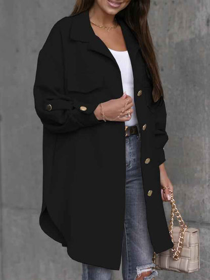 Damen Übergangsjacke Reverskragen Knopfleiste Longshirt-Stil