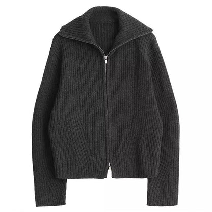 Damen Strickjacke Lässig Reißverschluss Hochkragen Norvielle