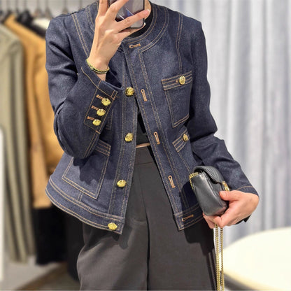 Damen Denimjacke Goldene Knöpfe