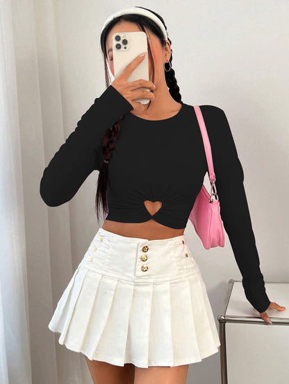 Damen Longsleeve mit Herz-Ausschnitt und Raffung