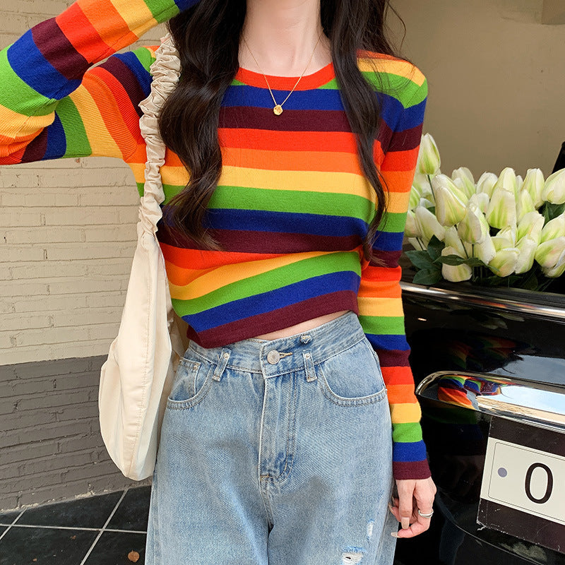 Damen Kurzarm Crop- Gestreift Norvielle