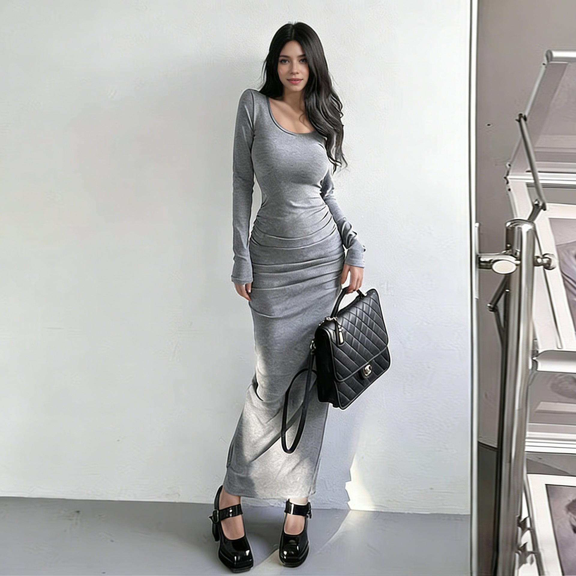 Damen Langarmkleid Figurbetont Norvielle - Norvielle