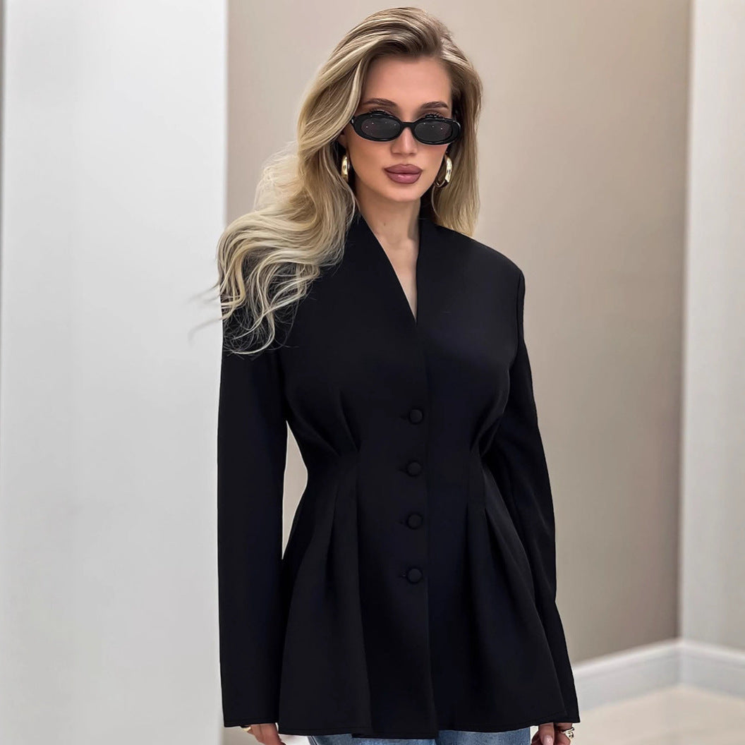Damen Jacke Tailliert Knöpfe Schwarz Norvielle - Norvielle