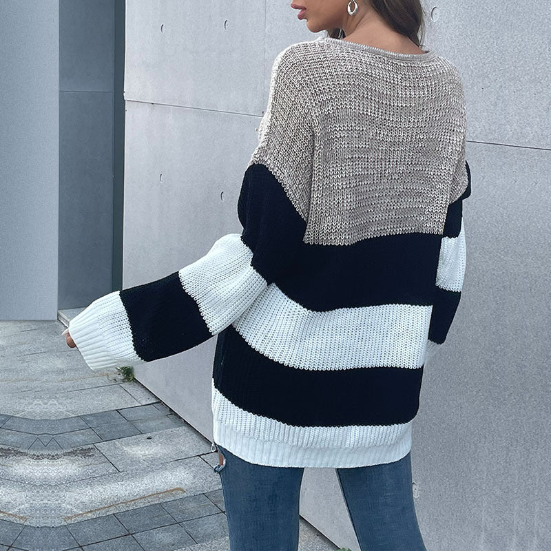 Damen Oversized-Pullover Gestreift Weit Norvielle