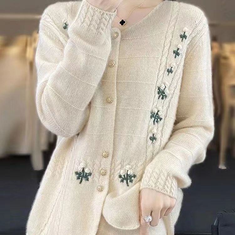 Damen Strickjacke Florale Stickereien Norvielle
