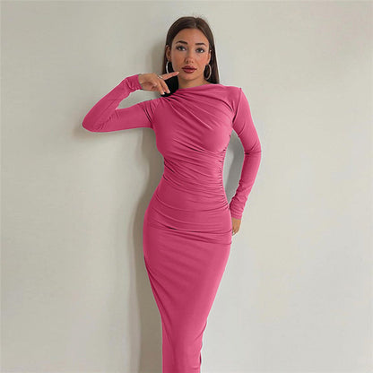 Damen Langarmkleid Figurbetont Raffung Elegant Norvielle