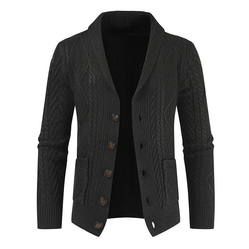 Herren Strickcardigan Modernes Zopfmuster Aufgesetzte Taschen Beige - Norvielle