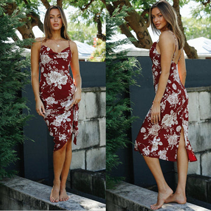Damen Maxikleid Floralmuster Asymmetrischer Saum Norvielle - Norvielle