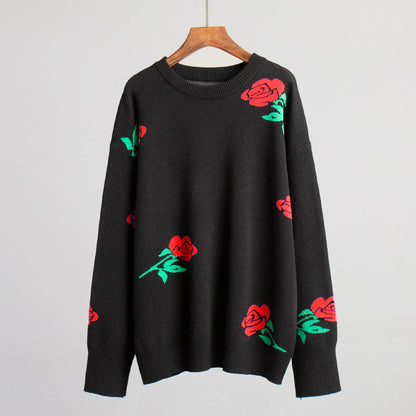 Damen Strickpullover Floralmuster Locker Norvielle
