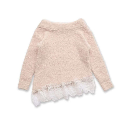 Damen Pullover Spitzenabschluss Weiß