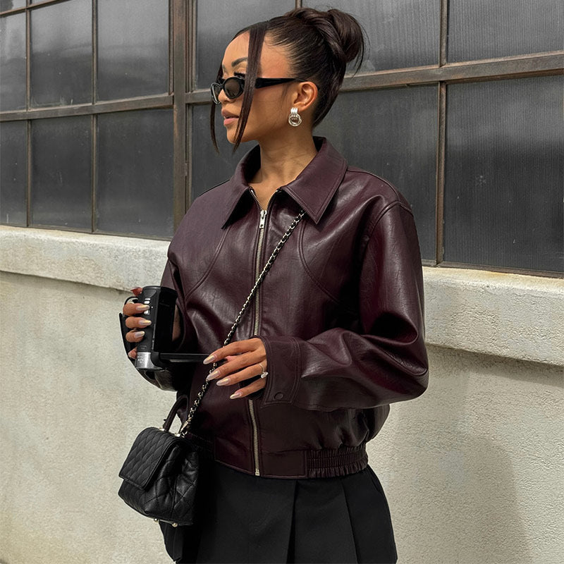 Damen Kunstlederjacke Elastischer Bund Norvielle
