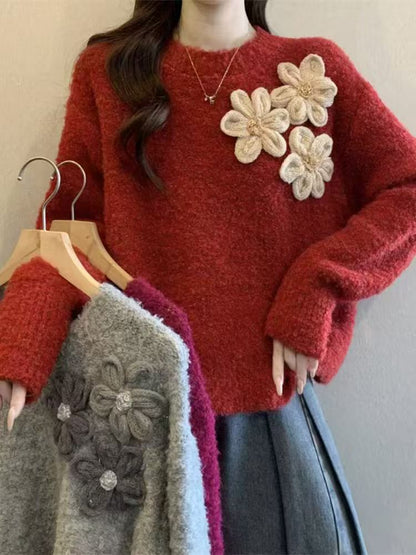 Damen Kuschelpullover Florales 3D-Design Norvielle