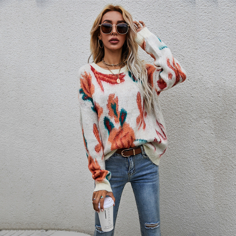 Damen Pullover Florales Strickmuster Norvielle
