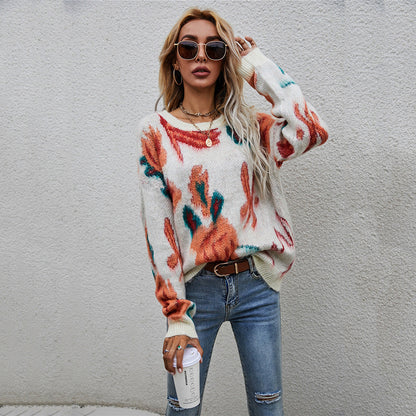 Damen Pullover Florales Strickmuster Norvielle