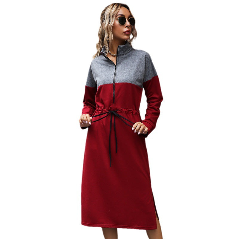 Damen Sportliches Midikleid mit Reißverschluss und Taillenkordelzug