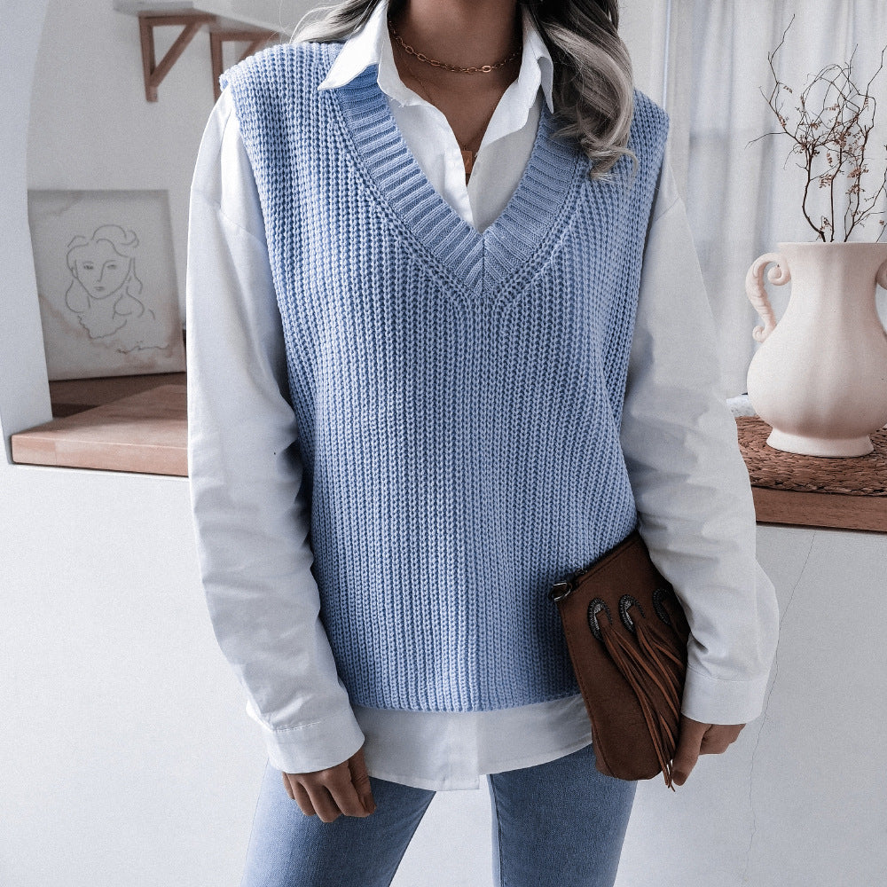 Damen Strickweste V-Ausschnitt Strukturiert Beige
