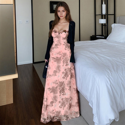 Damen Maxikleid Spitzenverzierungen V-Ausschnitt Norvielle - Norvielle