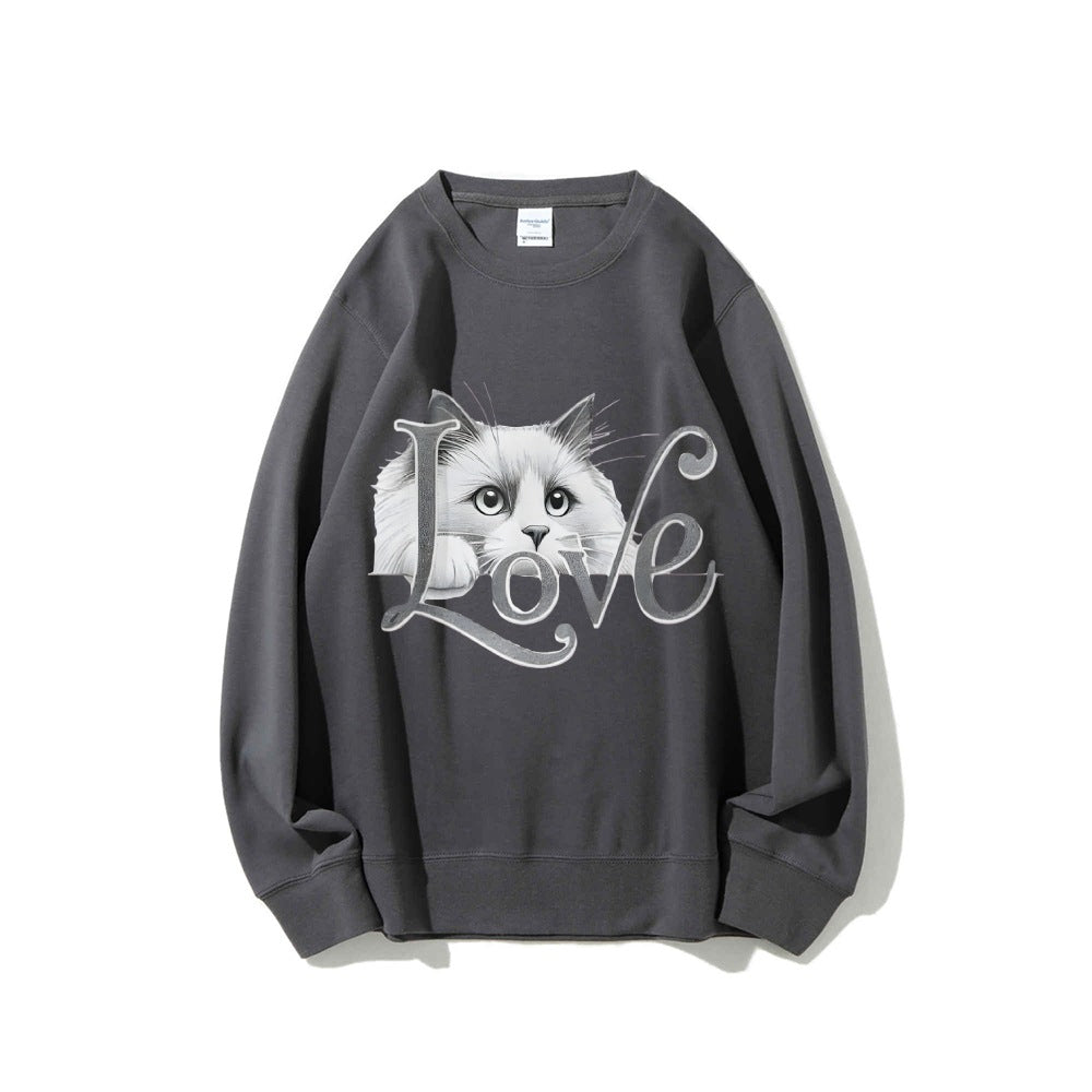 Damen Sweatshirt Katzenmotiv Lässiger Schnitt Norvielle